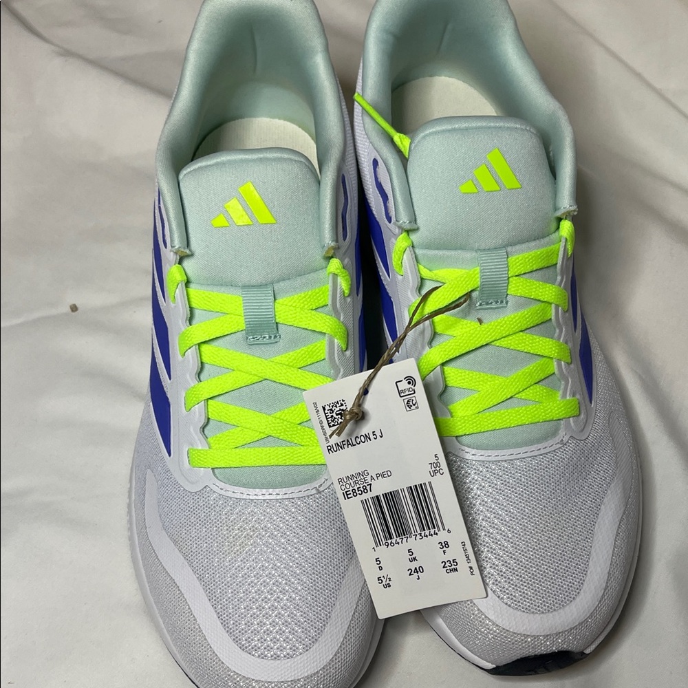 Adidas White with Neon Yellow and Blue Sneakers - Picture 3 of 8
